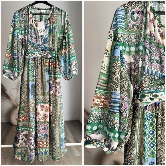 ZARA PRINTED PATCHWORK DRESS MULTICOLORED NWT S M L - Picture 1 of 4